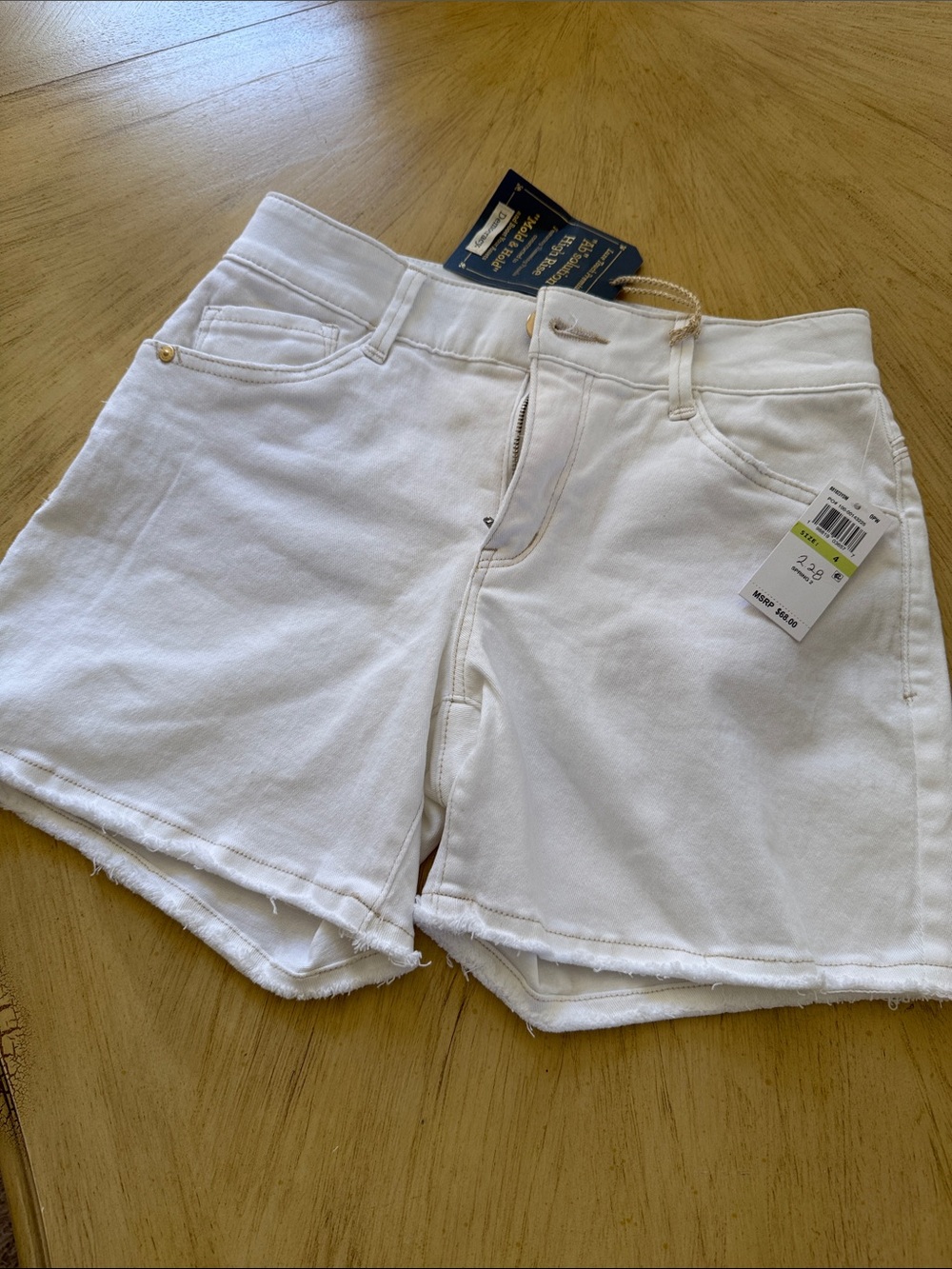 Democracy White High-Rise Frayed Hem Jean Shorts